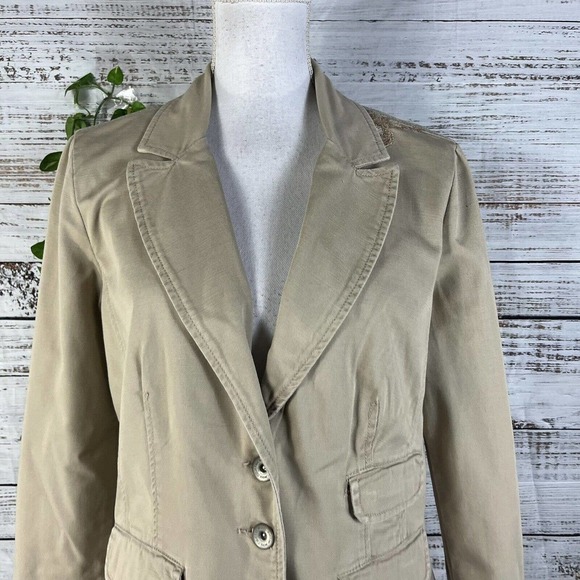 Allen Schwartz ABS Jacket sz Small Gold Sparkle Linen Fringe Boho Wedding Career - Picture 3 of 16